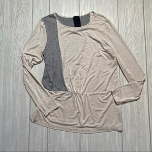 Heather Women's Cream & Gray Buttery Soft Long Sleeve Blouse Top Size Medium